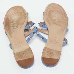 Pre Owned Valentino Blue Leather Rockstud Flat Slides Size 37