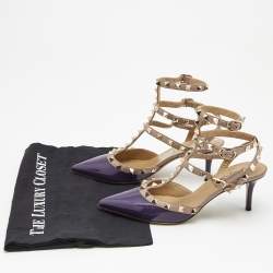 Pre Owned Valentino Purple/Beige Leather Rockstud Pumps Size 36