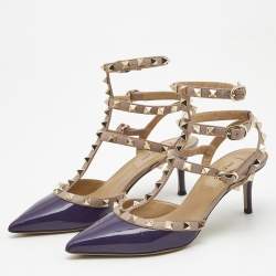 Pre Owned Valentino Purple/Beige Leather Rockstud Pumps Size 36