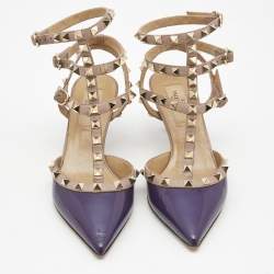 Pre Owned Valentino Purple/Beige Leather Rockstud Pumps Size 36