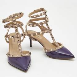 Pre Owned Valentino Purple/Beige Leather Rockstud Pumps Size 36