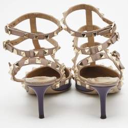 Pre Owned Valentino Purple/Beige Leather Rockstud Pumps Size 36