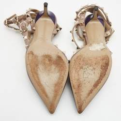Pre Owned Valentino Purple/Beige Leather Rockstud Pumps Size 36