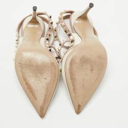 Pre Owned Valentino Off White/Dusty Pink Leather Rockstud Ankle Strap Pumps Size 37