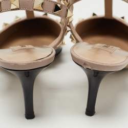 Pre Owned Valentino Black/Beige Patent and Leather Rockstud Pumps Size 36.5