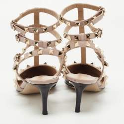 Pre Owned Valentino Black/Beige Patent and Leather Rockstud Pumps Size 36.5