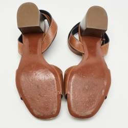 Pre Owned Valentino Brown Leather V Logo Block Heel Ankle Wrap Sandals Size 41