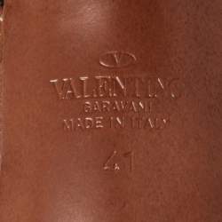 Pre Owned Valentino Brown Leather V Logo Block Heel Ankle Wrap Sandals Size 41