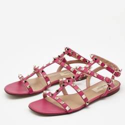 Pre Owned Valentino Pink Leather Rockstud Flats Size 36