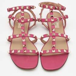 Pre Owned Valentino Pink Leather Rockstud Flats Size 36