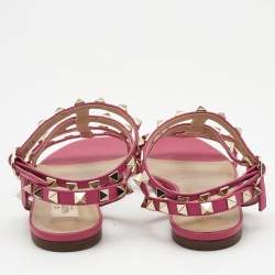 Pre Owned Valentino Pink Leather Rockstud Flats Size 36
