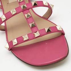 Pre Owned Valentino Pink Leather Rockstud Flats Size 36