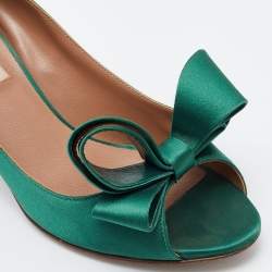 Pre Owned Valentino Green Satin Bow Peep Toe Platform Pumps Size 37