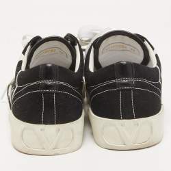 Pre Owned Valentino Black Suede and Canvas V Logo Low Top Sneakers Size 40