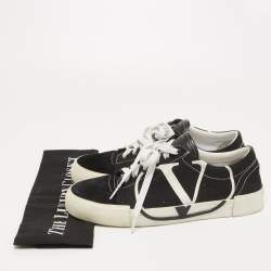 Pre Owned Valentino Black Suede and Canvas V Logo Low Top Sneakers Size 40