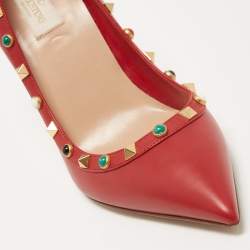 Pre Owned Valentino Red Leather Rockstud Pumps Size 40.5