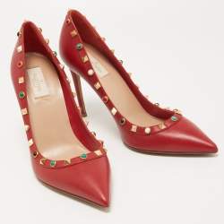 Pre Owned Valentino Red Leather Rockstud Pumps Size 40.5