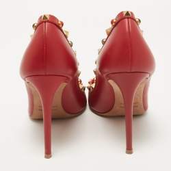 Pre Owned Valentino Red Leather Rockstud Pumps Size 40.5