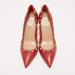 Pre Owned Valentino Red Leather Rockstud Pumps Size 40.5