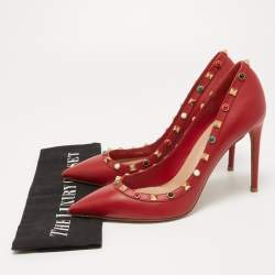 Pre Owned Valentino Red Leather Rockstud Pumps Size 40.5