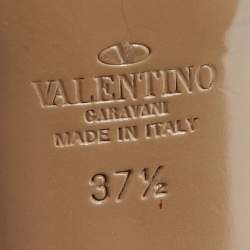 Pre Owned Valentino Black Leather Embellished Peep Toe Slingback Pumps Size 37.5