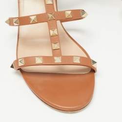 Pre Owned Valentino Tan Leather Rockstud Ankle Strap Sandals Size 40