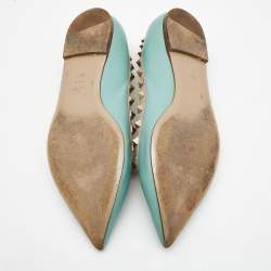 Pre Owned Valentino Blue/Beige Leather Rockstud Ballet Flats Size 38.5