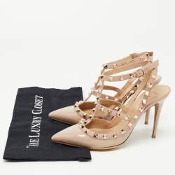 Pre Owned Valentino Beige Patent Leather Rockstud Caged Pumps Size 38