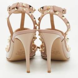 Pre Owned Valentino Beige Patent Leather Rockstud Caged Pumps Size 38