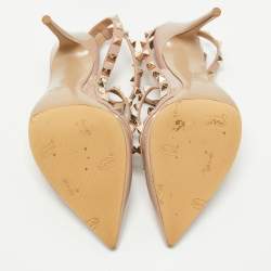 Pre Owned Valentino Beige Patent Leather Rockstud Caged Pumps Size 38
