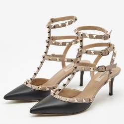 Pre Owned Valentino Black/Beige Leather Rockstud Pumps Size 38