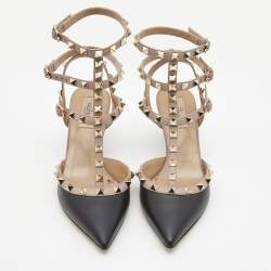 Pre Owned Valentino Black/Beige Leather Rockstud Pumps Size 38