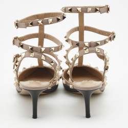 Pre Owned Valentino Black/Beige Leather Rockstud Pumps Size 38