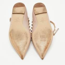 Pre Owned Valentino Dusty Pink Leather Rockstud Ankle Strap Ballet Flats Size 37.5