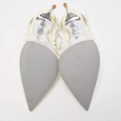 Pre Owned Valentino Off White Leather Rockstud Ankle Strap Pumps Size 38