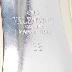 Pre Owned Valentino Off White Leather Rockstud Ankle Strap Pumps Size 38