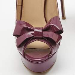 Pre Owned Valentino Purple Patent Leather Bow Peep Toe Platform Pumps Size 39