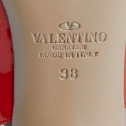 Pre Owned Valentino Red/Pink Patent Leather Rockstud Ankle Strap Pumps Size 38