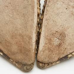 Pre Owned Valentino Brown/Beige Python Rockstud Ballet Flats Size 38