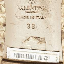 Pre Owned Valentino Brown/Beige Python Rockstud Ballet Flats Size 38