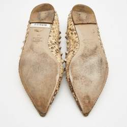 Pre Owned Valentino Brown/Beige Python Rockstud Ballet Flats Size 38