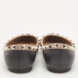 Pre Owned Valentino Black Leather Rockstud Ballet Flats Size 35