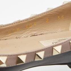 Pre Owned Valentino Black Leather Rockstud Ballet Flats Size 35