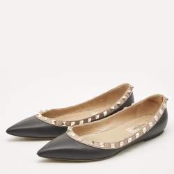Pre Owned Valentino Black Leather Rockstud Ballet Flats Size 35