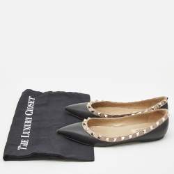 Pre Owned Valentino Black Leather Rockstud Ballet Flats Size 35