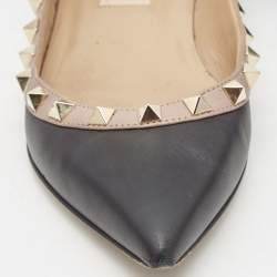 Pre Owned Valentino Black Leather Rockstud Ballet Flats Size 35