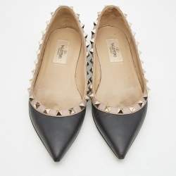 Pre Owned Valentino Black Leather Rockstud Ballet Flats Size 35