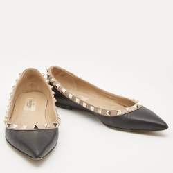 Pre Owned Valentino Black Leather Rockstud Ballet Flats Size 35