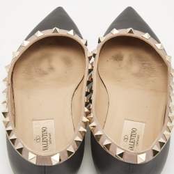 Pre Owned Valentino Black Leather Rockstud Ballet Flats Size 35