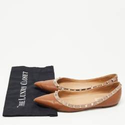 Pre Owned Valentino Brown Leather Rockstud Ballet Flats Size 38